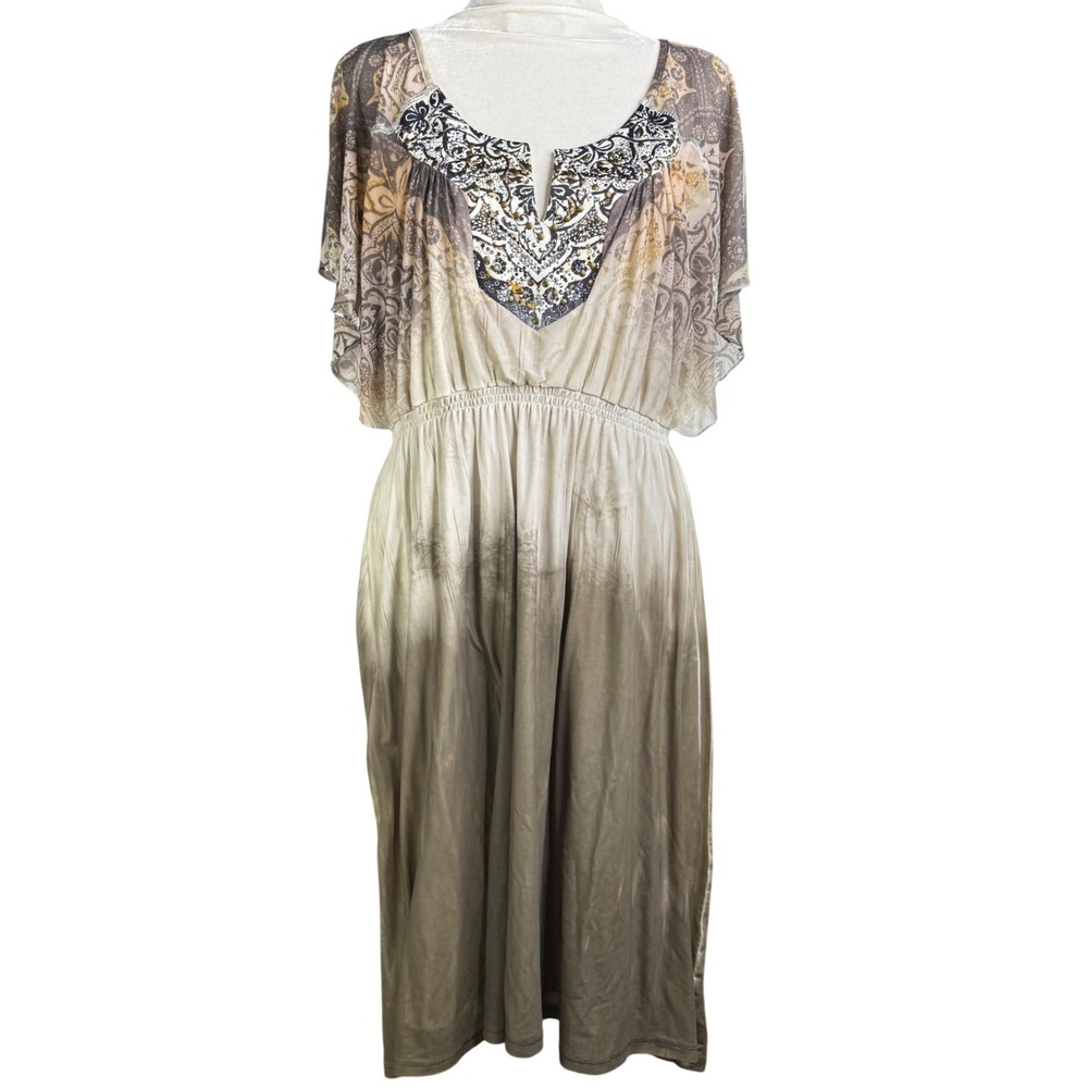 Live and Let Live Boho Ombre Paisley Embellished Dress XL Olive Green Cream